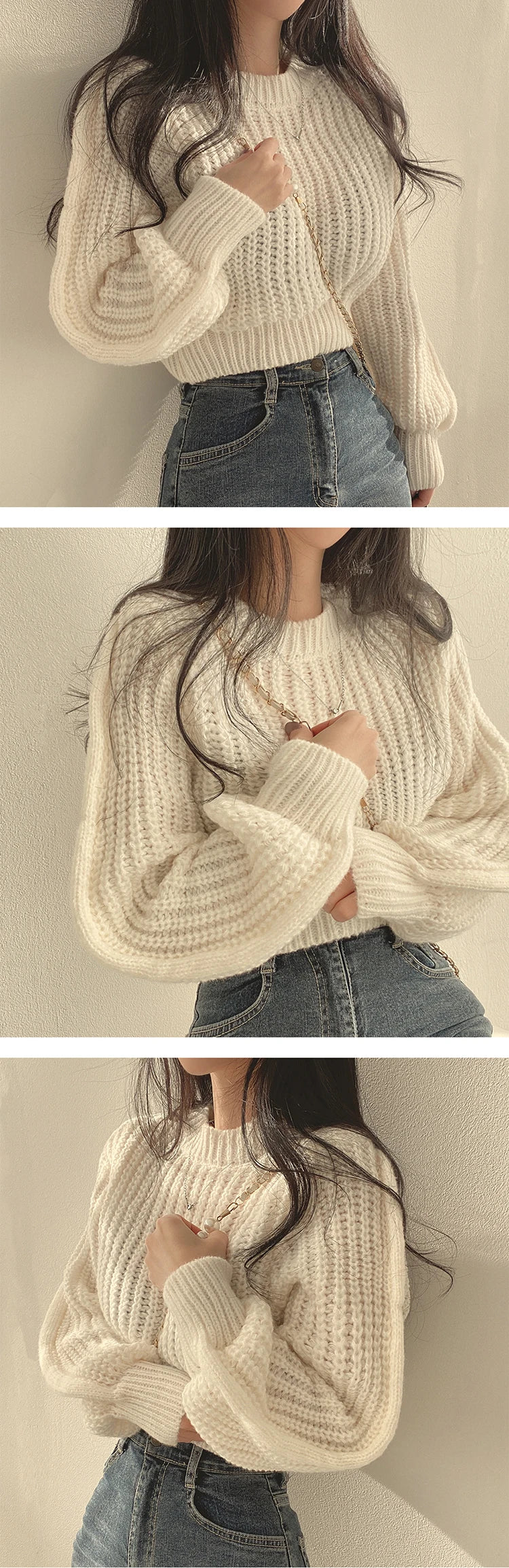 Loose Vintage Long Sleeve Knit Sweater.